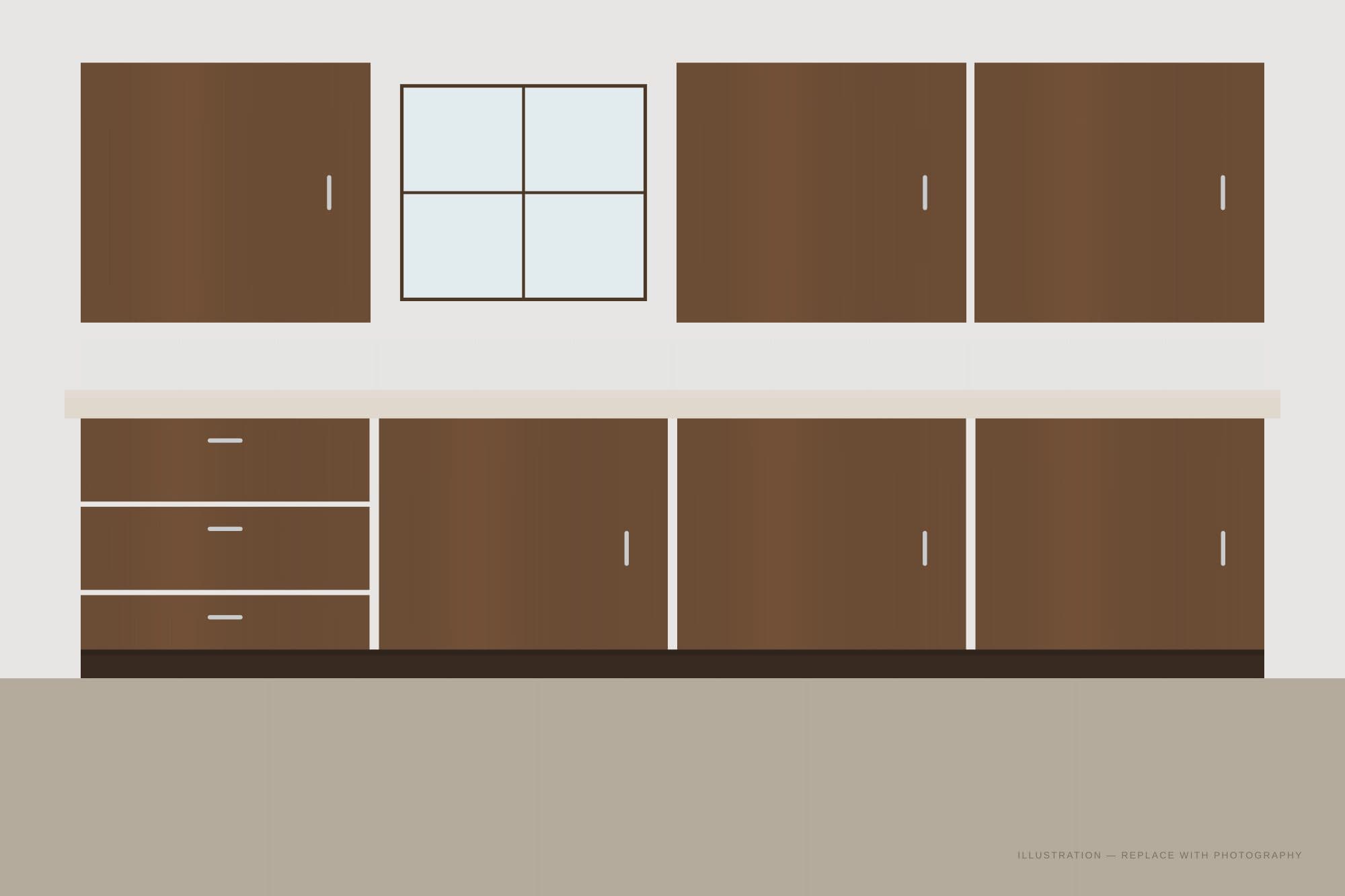 Textured Walnut cabinetry installed in a finished kitchen