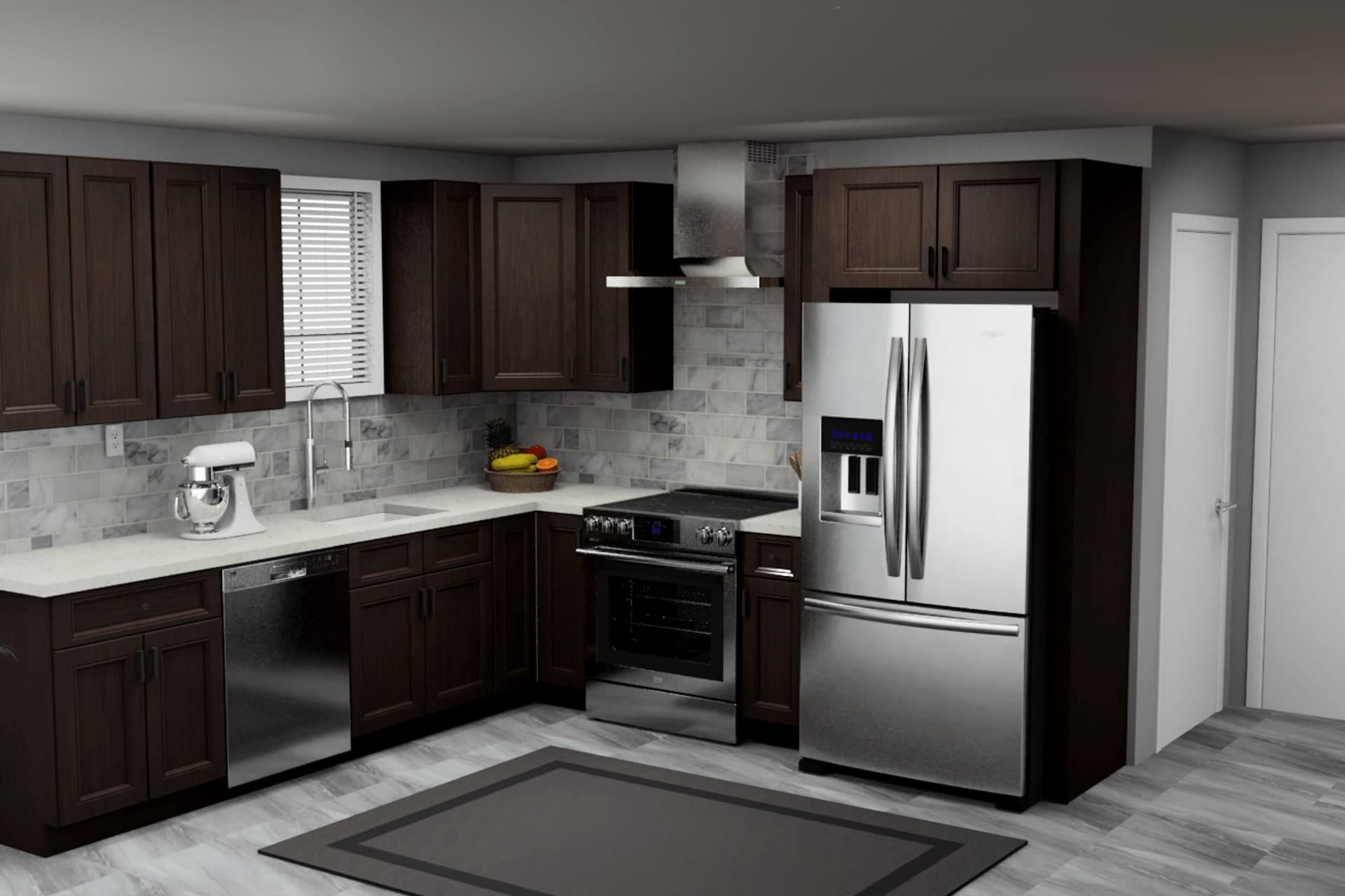 Fusion Kona 10×10 L-shaped kitchen — official Fabuwood 3D kitchen render